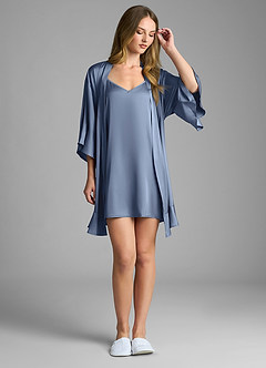 front 2-teiliges Set aus Rüschen-Satin-Bademantel und Unterkleid