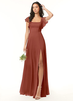 Azazie Bondi Bridesmaid Dresses Auburn A-Line Ruffled Chiffon Dress image2