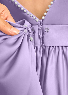 Azazie Dumpling vestidos de niña de las flores Vestido de Lila de Satin Mate de Corte en A con Lazo image7