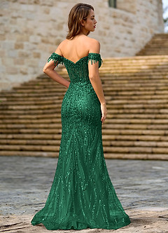 Zinanam Vert Robe de bal trapèze à fleurs 3D image2