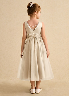 Azazie Lux Flower Girl Dresses Champagne A-Line Beaded Tulle Dress image2