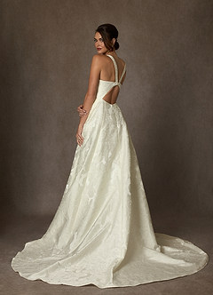 Azazie Olivette Wedding Dresses Antique White Ball-Gown Strap Floral Jacquard Dress image7