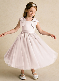 Azazie Serene Flower Girl Dresses Rose Petal Ball-Gown Bow Matte Satin Dress image4