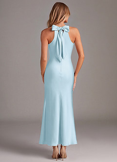 Azazie Doretta Vestidos de damas de honor Vestido de Azul Cielo de Satén Elástico de Corte Sirena con Plisado image6