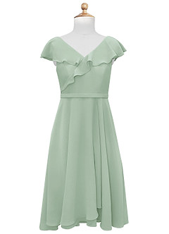 Azazie Posie Vestido de Agave de Gasa/ Chiffon de Acampanado con Volante image9