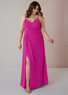 Azazie Emerald Final Sale Fuchsia A-Line Ruffled Chiffon Dress image7