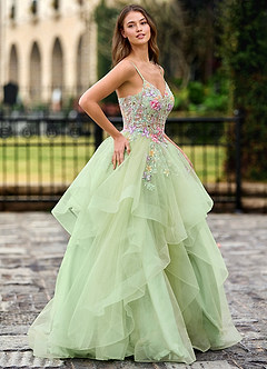 Goartrume Vert Robe de bal sirène en tulle image5