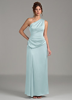 Azazie Zahira Bridesmaid Dresses Mist Sheath One Shoulder Stretch Satin Dress image1