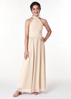 Azazie Iman Junior White Alabaster A-Line Pleated Chiffon Dress image4