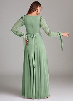 Azazie Leonia Brautjungfernkleider A-Linie Langarm Gittergewebe Kleid Matcha image4