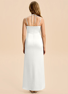 Azazie Nova Junior White A-Line Pleated Stretch Satin Dress image2