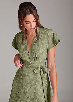 Azazie Ling Bridesmaid Dresses Pistachio A-Line Pleated Floral Burnout Dress image7