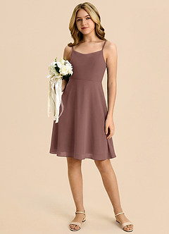Azazie Shale Junior Blushing Pink A-Line Bow Chiffon Dress image5