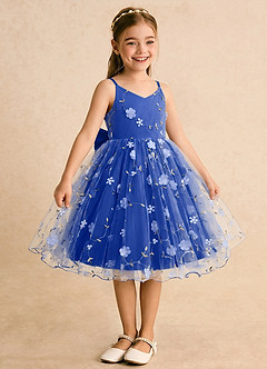 Azazie Junebug Blumenmädchenkleider Ballkleid Spaghetti Riemen Tüll Kleid Königsblau image5