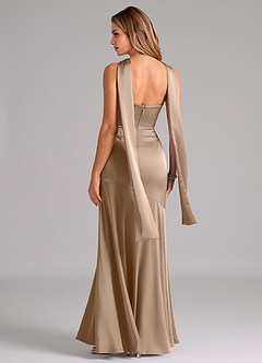 Azazie Shiloh Brautjungfernkleider Wandelbar Meerjungfrau-Linie Schulterfrei Stretch-Satin Kleid Taupe image7