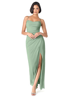 Azazie Ashana Robes de demoiselle d'honneur Robe Fourreau en Maille Dentelle en forme de cœur Matcha image1