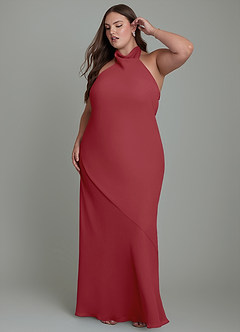 Azazie Velli Bridesmaid Dresses Pomegranate Mermaid High Neck Chiffon Dress image11