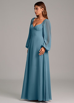 Azazie Annistyn Robes de demoiselle d'honneur Robe Trapèze en Mousseline de soie Manche longue Bermude image6