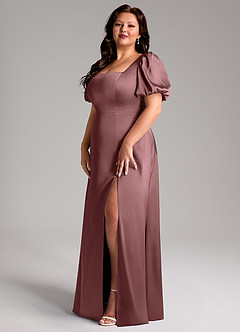 Azazie Fyona Bridesmaid Dresses Vintage Mauve A-Line Pleated Stretch Satin Dress image10