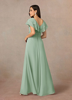 Azazie Snapdragon Mother of the Bride Dresses Agave A-Line V-Neck Ruched Chiffon Dress image4