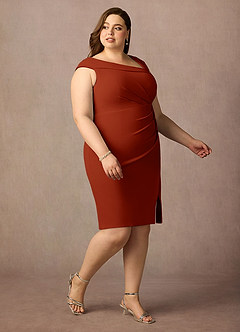 Azazie Cecily Mother of the Bride Dresses Rust Sheath Stretch Crepe Dress image10