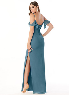 Azazie Emeralda Brautjungfernkleider Etui Schulterfrei Chiffon Kleid Bermudablau image4