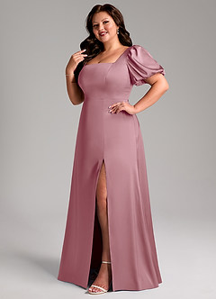 Azazie Fyona Bridesmaid Dresses Vintage Mauve A-Line Pleated Stretch Satin Dress image12