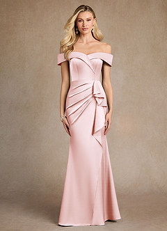 Azazie Laredo Moeder van de bruid jurken Zeemeermin Jurk van Stretch Satijn Off the Shoulder Blozend Roze image1