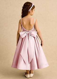 Azazie Babs Flower Girl Dresses Powder Pink Ball-Gown Pleated Matte Satin Dress image6