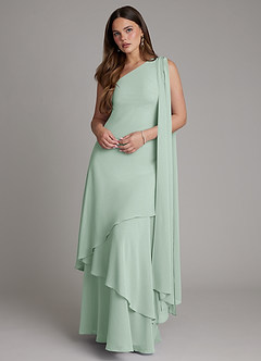 Azazie Monique Robes de demoiselle d'honneur Robe Trapèze en Mousseline de soie Asymétrique Agave image1