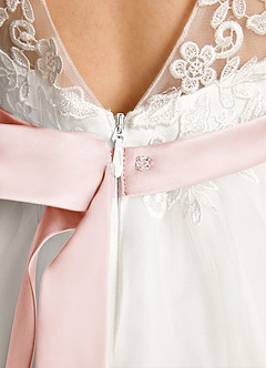 Azazie Lettie Flower Girl Dresses Ivory Blushing Pink Ball-Gown Lace Dress image6