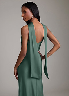Azazie Cassiana Bridesmaid Dresses Eucalyptus Mermaid Pleated Stretch Satin Dress image4