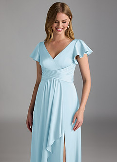 Azazie Omari Bridesmaid Dresses Sky Blue A-Line Stretch Satin Dress image4