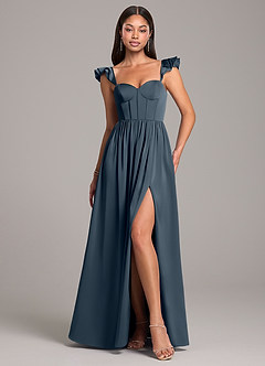 Azazie Denisse Brautjungfernkleider A-Linie Gestreift Stretch-Satin Kleid Zwielichtviolett image1