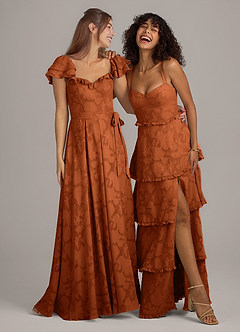 Azazie Aricella Bridesmaid Dresses Burnt Orange A-Line Corset Floral Burnout Dress image2