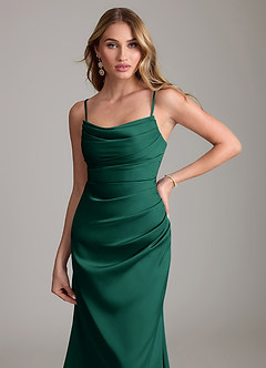 Azazie Lucille Bridesmaid Dresses Emerald Mermaid Strapless Stretch Satin Convertible Dress image5