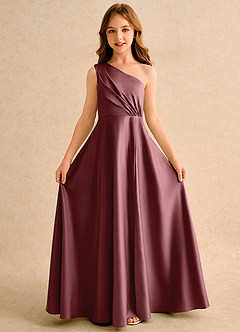 Azazie Puddles Girls Formal Jurken voor bloemenmeisjes A-Lijn Jurk van Mat Satijn One-Shoulder Woestijnroos image5
