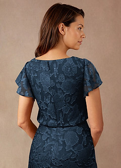 Azazie Lehi Mother of the Bride Dresses Dark Navy A-Line Boatneck Floral Burnout Dress image7