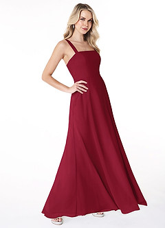 Azazie Jay Bridesmaid Dresses Burgundy A-Line Square Neckline Side Slit Chiffon Dress image3