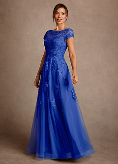 Azazie Jalinda Mother of the Bride Dresses Royal Blue A-Line Lace Chiffon Dress image4