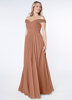 Azazie Audrianna Robes de demoiselle d'honneur Robe Trapèze Convertible en Mousseline de soie Schulterfrei gerafft Bronze image2