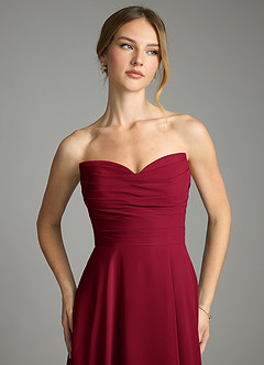 Azazie Ayla Abiti da Damigella Abito A-Line in Chiffon Scollo a Cuore Borgogna image4