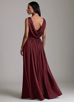 Azazie Novi Robes de demoiselle d'honneur Robe Trapèze en Satin extensible avec poches Cabernet image2