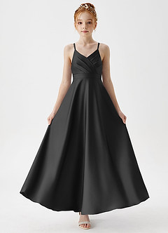 Azazie Avelina Junior Black A-Line Pleated Stretch Satin Dress image5