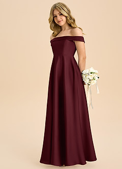 Azazie Sissy Junior A-Linie Schulterfrei Stretch-Satin Kleid Cabernetrot image6