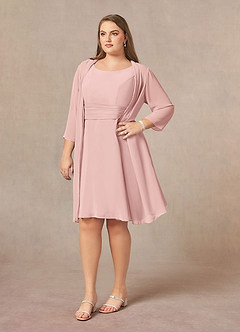 Azazie Shirley Mother of the Bride Dresses Powder Pink A-Line Scoop Pleated Chiffon Dress image10