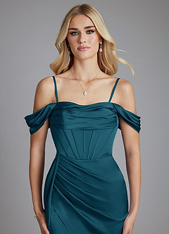 Azazie Amyra Bridesmaid Dresses Ink Blue Mermaid Off the Shoulder Stretch Satin Convertible Dress image3