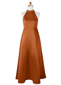 Azazie Laurel Junior Robe Trapèze en Mat Satiné Cuivre image6