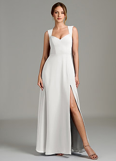 Azazie Gwendolyn Robes de demoiselle d'honneur Robe Trapèze en Mousseline de soie Encolure en Forme de Cœur Blanc image5