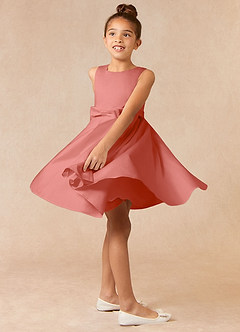 Azazie Coco Blumenmädchenkleider A-Linie Schleifen Matte Satin Kleid Lachsrosa image3